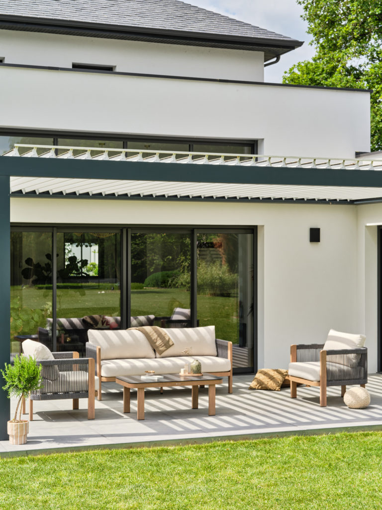 Salon bas de jardin chic alu aspect bois JESPAR