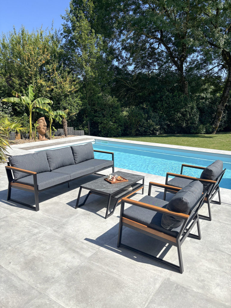 salon bas de jardin noir design TADEO